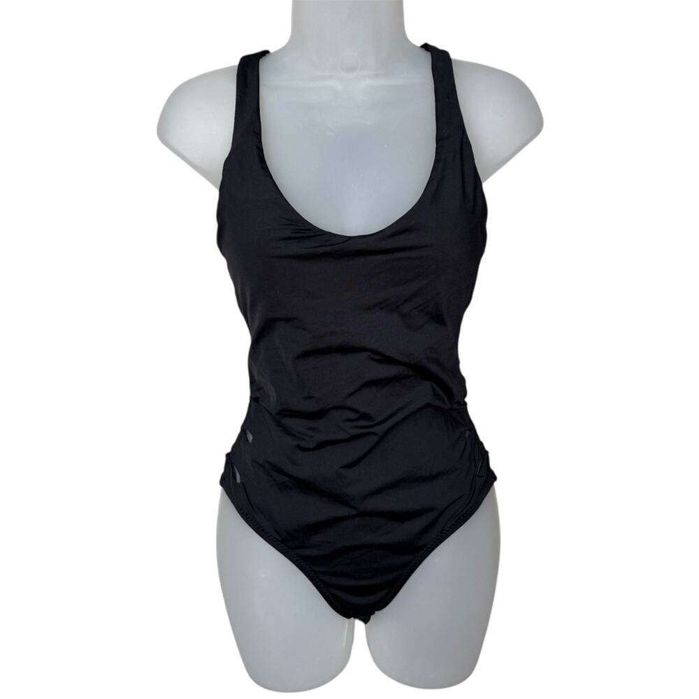 BECCA Women’s Black Scoop Neck Side Cut Out One-Piece Swimsuit